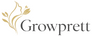 Logo of Growprett with decorative elements on a white background